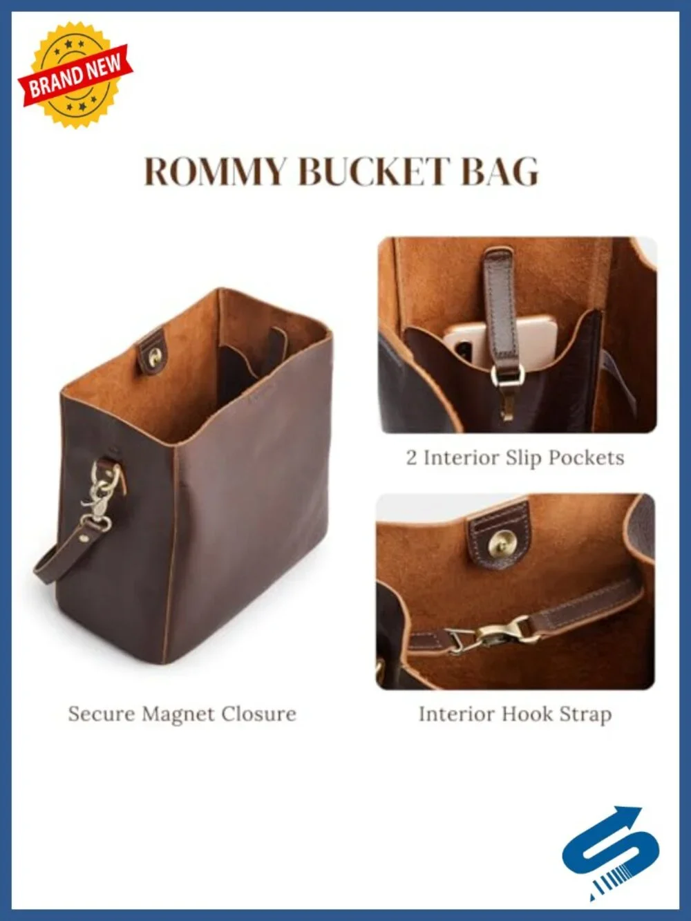 Genuine Full Grain Leather Crossbody Bag Adjustable Strap Bucket Purse